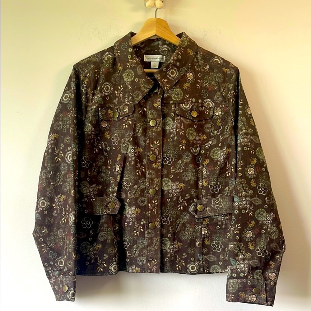 Christopher & Banks Jacket XL Brown Paisley Boho Print